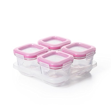 OXO Tot Glass Baby Blocks Food Storage Containers - 4 oz Durable Pink