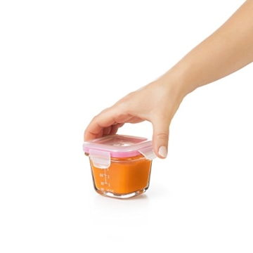 OXO Tot Glass Baby Blocks Food Storage Containers - 4 oz Durable Pink