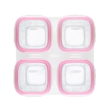 OXO Tot Glass Baby Blocks Food Storage Containers - 4 oz Durable Pink
