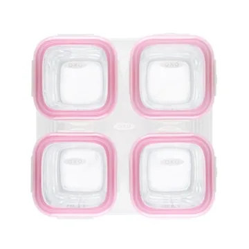 OXO Tot Glass Baby Blocks Food Storage Containers - 4 oz Durable Pink