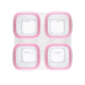 OXO Tot Glass Baby Blocks Food Storage Containers - 4 oz Durable Pink