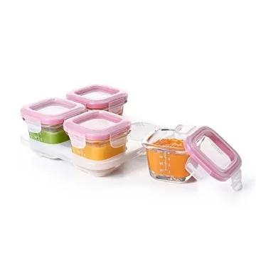 OXO Tot Glass Baby Blocks Food Storage Containers - 4 oz Durable Pink