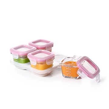 OXO Tot Glass Baby Blocks Food Storage Containers - 4 oz Durable Pink