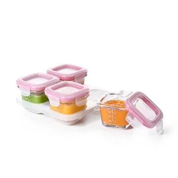 OXO Tot Glass Baby Blocks Food Storage Containers - 4 oz Durable Pink
