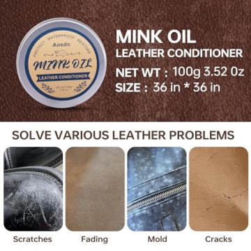 Aosdc Mink Oil Leather Conditioner Cleaner for Leather Boots, Mink Oil Kit 3.52 Oz with Sponge, All-Natural Waterproof Soften and Restore Shoes, Jackets, Hats, Baseball Gloves, Saddles and Harnesses
