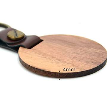Wood Keychain Blanks - Wooden Keychain, Laser Engraved Keyring, Birthday Gift, Real Leather Keychain Strap, Best Gifts Ever, Customizable, Engravable, Name Initials
