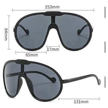 Oversized One Piece Sunglasses For Women Men Fashion Vintage Sun Glasses Punk Large Frame Eyewear UV400 Shield Goggles (3pcs-black&black silver&yellow, M)