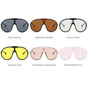 Oversized One Piece Sunglasses For Women Men Fashion Vintage Sun Glasses Punk Large Frame Eyewear UV400 Shield Goggles (3pcs-black&black silver&yellow, M)