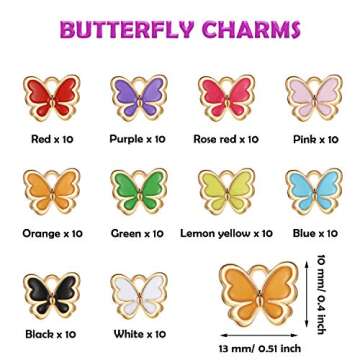 Hicarer 100 Pieces Colorful Butterfly Charms for Jewelry Making Alloy Pendant Jewelry Butterfly Char...