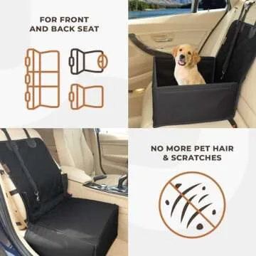 Extra Stable Dog Car Seat - Robust and Safe: Reinforced Walls, 3 Belt System for Small to Medium-Sized Dogs - Waterproof for Back or Front Seat (Black)