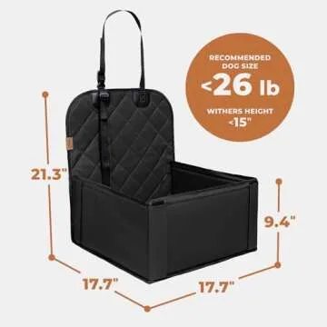 Extra Stable Dog Car Seat - Robust and Safe: Reinforced Walls, 3 Belt System for Small to Medium-Sized Dogs - Waterproof for Back or Front Seat (Black)