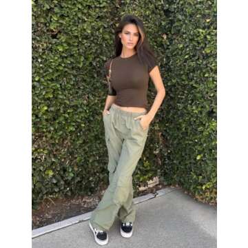 Abonlen Crewneck Short Sleeve T Shirts for Women Fitted Basic TeesY2k Going Out Tops (Small,Espresso)