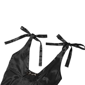 Ynocfri Women 's Sleeveless Spaghetti Strap Satin Dress Sexy Low-Cut Mini Dress Party Clubwear (A-Black, Small)