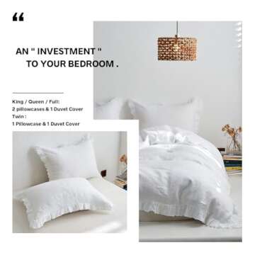 Luxurious 100% Linen Duvet Cover Set - King Size Ruffled Bedding