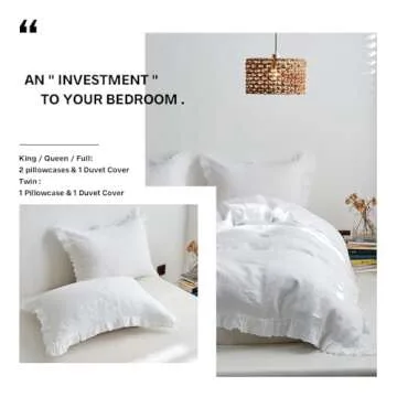 Luxurious 100% Linen Duvet Cover Set - King Size Ruffled Bedding