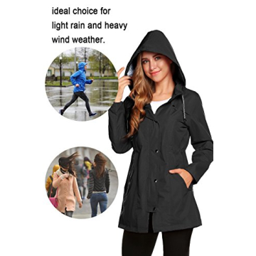 ZHENWEI Rain Jacket Women Waterproof with Hood Lightweight Raincoat Outdoor Windbreaker