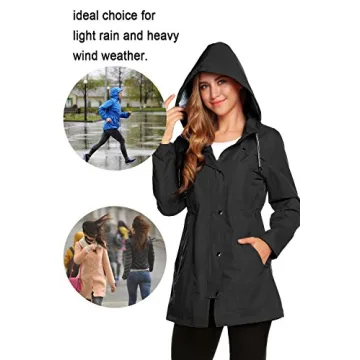 ZHENWEI Rain Jacket Women Waterproof with Hood Lightweight Raincoat Outdoor Windbreaker