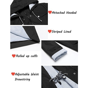 ZHENWEI Rain Jacket Women Waterproof with Hood Lightweight Raincoat Outdoor Windbreaker