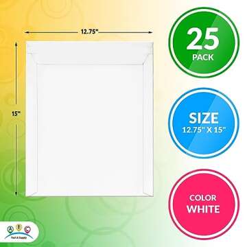 ABC Rigid Mailers, 12.75 x 15 Inch. Pack of 25 White Cardboard Photo Mailers Rigid with Sturdy Glue,...