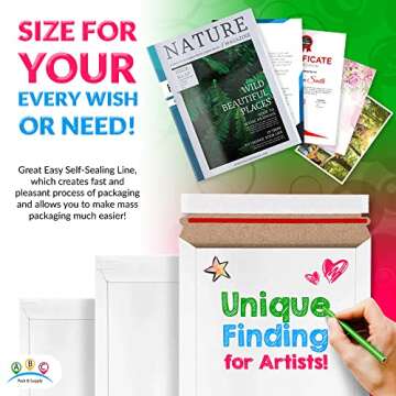 ABC Rigid Mailers, 12.75 x 15 Inch. Pack of 25 White Cardboard Photo Mailers Rigid with Sturdy Glue, Tear-Off Strip. CD Mailers Cardboard. 550 GSM Rigid Mailing Envelopes Hard. Rigid Mailers Kraft