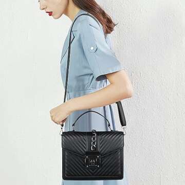 Women's Top Handle Bag with Strap Quilted Crossbody Bags Designer Handbags for Women Black Leather C...