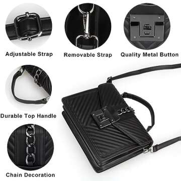 Women's Top Handle Bag with Strap Quilted Crossbody Bags Designer Handbags for Women Black Leather Cross body Purse Luxury Satchel Purses Flap Shoulder Bag