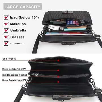 Women's Top Handle Bag with Strap Quilted Crossbody Bags Designer Handbags for Women Black Leather Cross body Purse Luxury Satchel Purses Flap Shoulder Bag