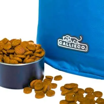 Callieco Dog Food Travel Bag w/ 1 Cup Scoop and Zipper Side Pocket | Waterproof Kibble Storage Container for Home, Road Trips, Camping, Boarding and More (Blue, 32 Cups)
