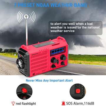 Emergency Weather Radio Solar Hand Crank Battery Operated Portable AM FM Shortwave Radio with NOAA A...