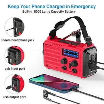 Emergency Weather Radio Solar Hand Crank Battery Operated Portable AM FM Shortwave Radio with NOAA Alert, Flashlight, Reading Lamp, Cellphone Charger,Earphone Jack, SOS Alarm for Home Outdoor Survival