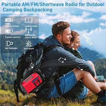 Emergency Weather Radio Solar Hand Crank Battery Operated Portable AM FM Shortwave Radio with NOAA Alert, Flashlight, Reading Lamp, Cellphone Charger,Earphone Jack, SOS Alarm for Home Outdoor Survival