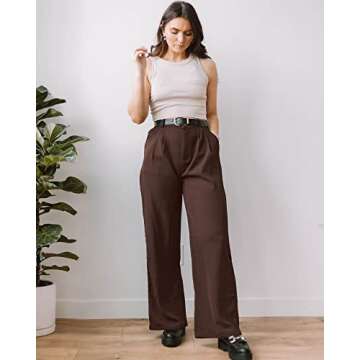 GRAPENT Old Money Clothes Work Outfits for Women Office Business Casual Pants Womens Slacks Casual Palazzo Pants Brown Pants Office Outfit Wear Color Chocolate Brown Size Medium Size 8 Size 10