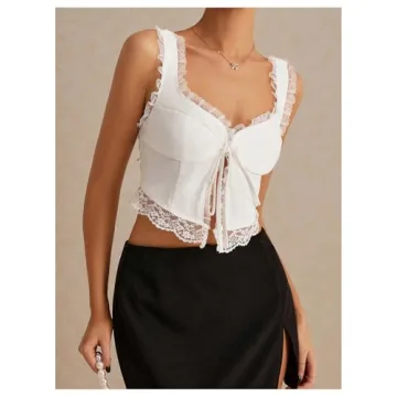 MakeMeChic Women's Floral Lace Cami for Summer Style