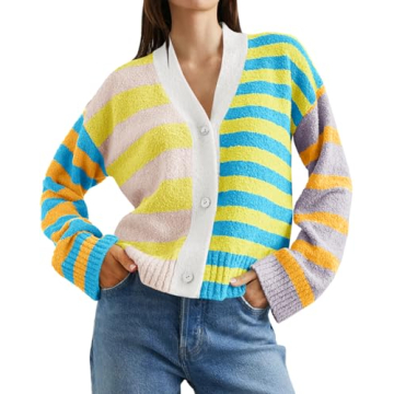 Trendy Striped Cardigan Sweater for Chic Layering in Yellow