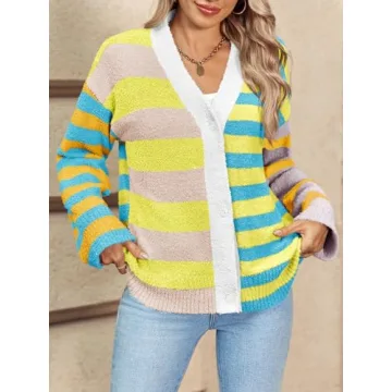 Chic Striped Cardigan Sweater for Women in Yellow