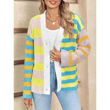 Chic Striped Cardigan Sweater for Women in Yellow
