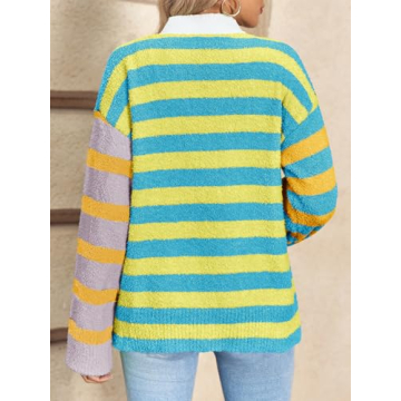 Chic Striped Cardigan Sweater for Women in Yellow