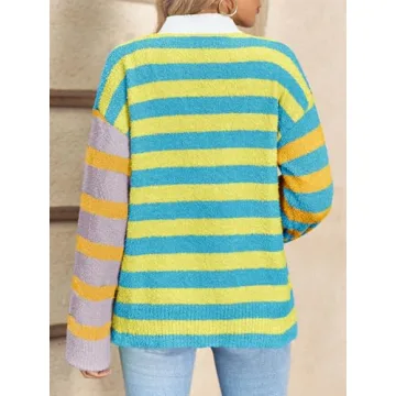 Chic Striped Cardigan Sweater for Women in Yellow