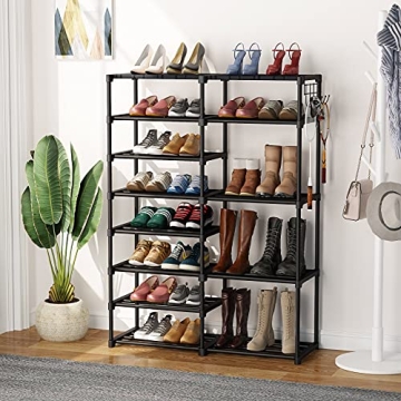 Tribesigns 8 Tiers Shoe Rack Shoe Shelf Shoe Storage Organizer with Side Hooks for Entryway, 24-30 P...