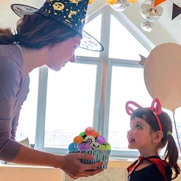 40 Glow in The Dark Bouncing Balls,8 Halloween Theme Designs, Halloween Party Favor Supplies, Trick or Treating Goodie Bag Filler, School Classroom Game Rewards, Halloween Miniatures (with Pouch Bag)