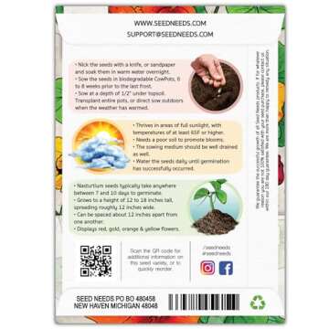 Seed Needs, 1.5 Ounce 350+ Nasturtium Seeds “Jewel Mixture (Tropaeolum nanum) Edible Blooms, Non-GMO, Easy to Grow, Mixed Colors Flower Seeds Mix, Attracts Pollinators - Bulk