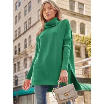 LILLUSORY Womens Turtleneck Oversized Tunic Fall Sweaters 2024 Trendy Casual Long Pullover Knit Winter Casual Cute Poncho Fashion Trendy Clothes Outfits Clothing Tops Green