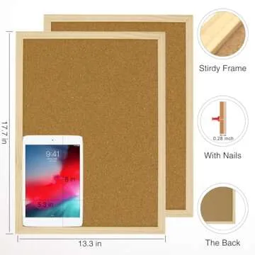 JEFURE 2 Pcs Cork Board, 17.7''x13.3'' Bulletin Board, Wooden Framed Corkboards for Wall, Small Cork...