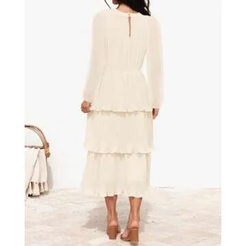 ZESICA Women's Long Sleeve Ruffle Tiered Midi Dress