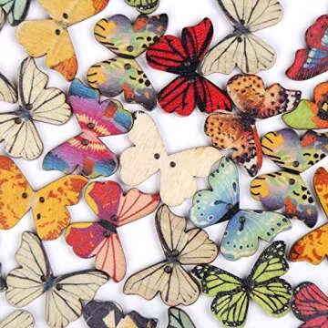 FINGOOO 100 PCS Butterfly Wooden Buttons,1 Inch Colorful 2 Holes Mixed Decorative Buttons for DIY Sewing&Wood Craft Clothes Accessories