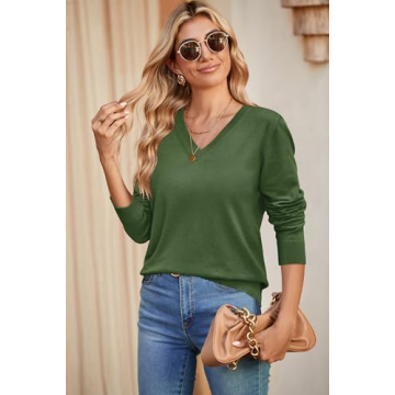 Arach&Cloz Women's Lightweight V Neck Sweater 2 Pack