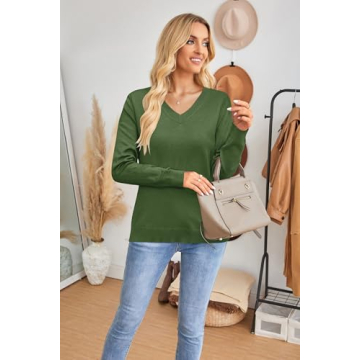 Arach&Cloz Women's Lightweight V Neck Sweater 2 Pack