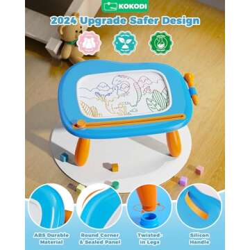 KOKODI Toddler Magnetic Drawing Board with Sturdy Legs, Large Colorful Mess Free Sketch Scribble Doo...