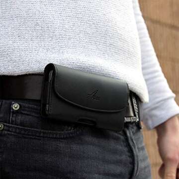 AGOZ Leather Case for Consumer Cellular Verve Connect, ZMax 10, ZMax 5G, ZTE Blade MAX View Z610DL, ZMAX PRO Z981, MAX Duo LTE, MAX XL N9560, Blade ZMAX Z982, Pouch Holster w/Belt Clip, Belt Loops