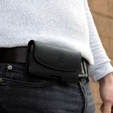 AGOZ Leather Case for Consumer Cellular Verve Connect, ZMax 10, ZMax 5G, ZTE Blade MAX View Z610DL, ZMAX PRO Z981, MAX Duo LTE, MAX XL N9560, Blade ZMAX Z982, Pouch Holster w/Belt Clip, Belt Loops